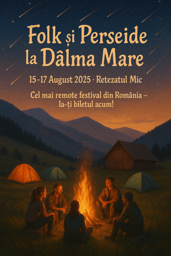 Coperta festivalului cu muzica folk si perseide pe cer